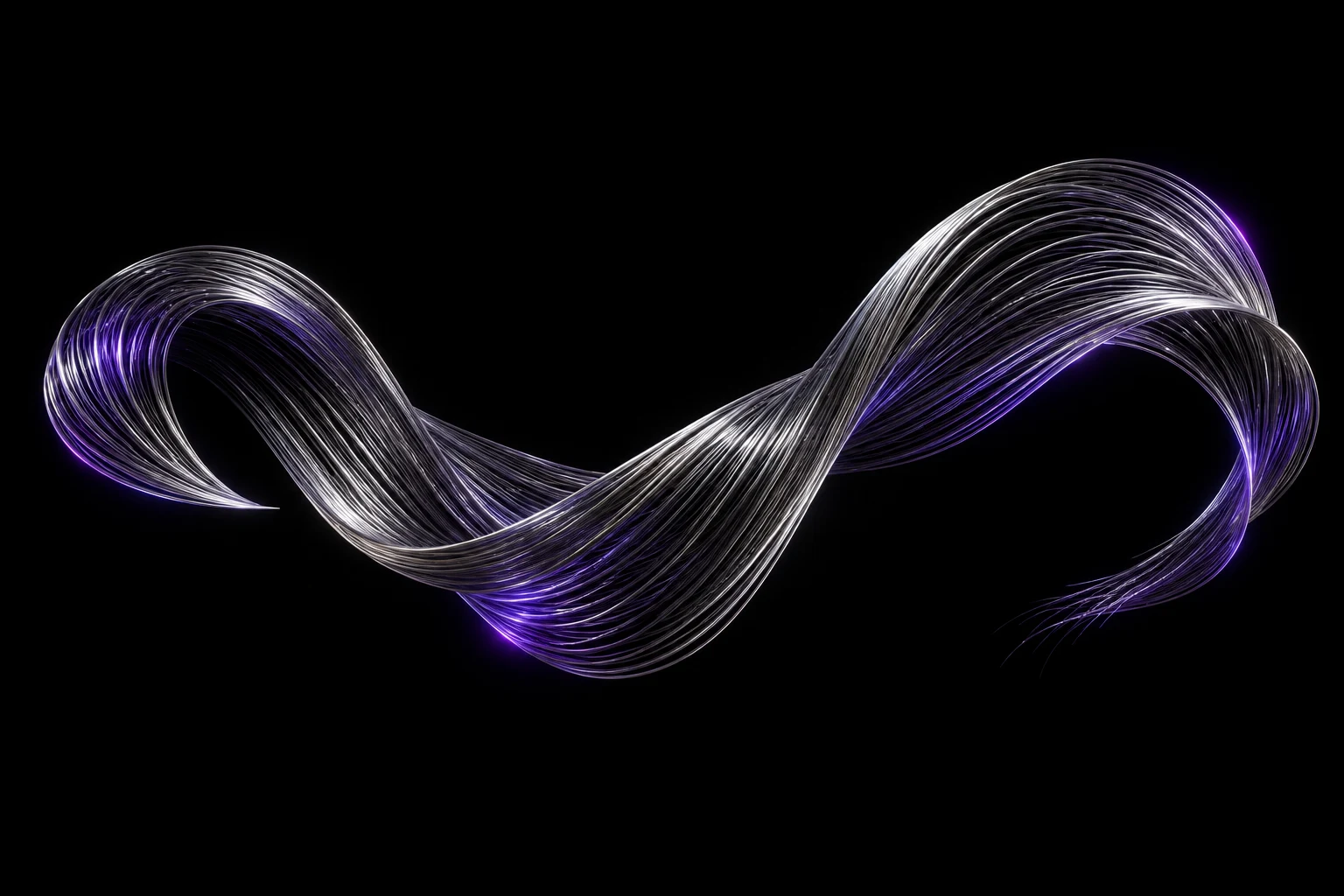 Silver sound-wave sculpture with violet light